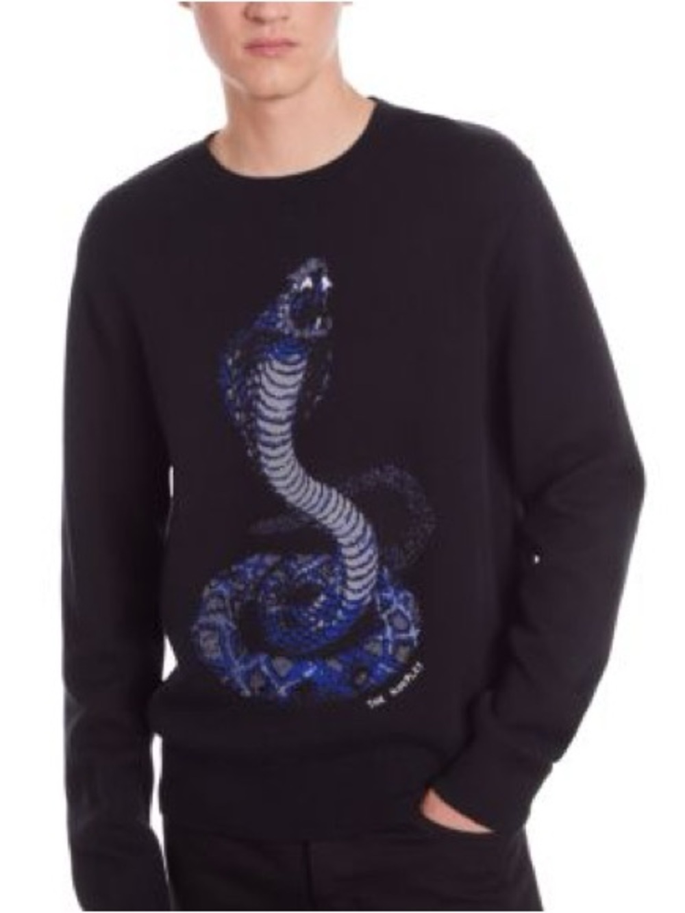 ✔️73 BNWT The  Kooples Black Flower Embroidery Sweater with Blue Cobra Motif